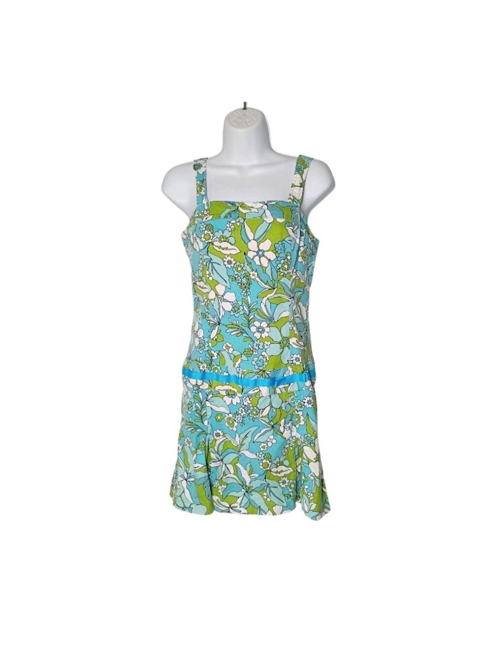 My Michelle Y2K Drop Waist Pleated Mini Dress Jr 9/10 Cotton Floral Go Go Hippie